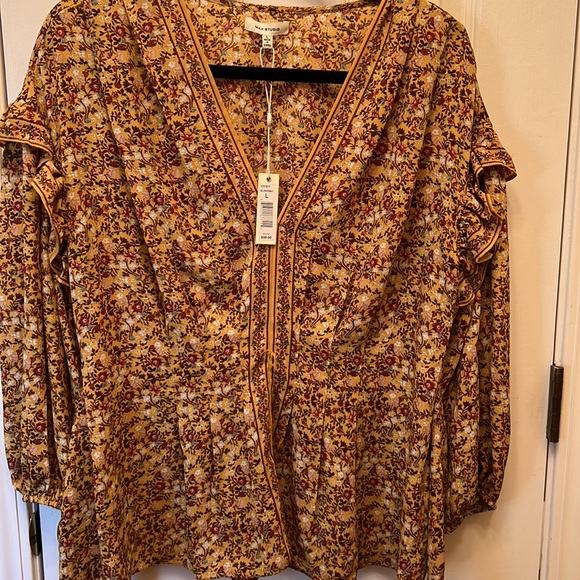 NWT Max Studio Floral Deep V Belted Peasant Blouse - Picture 8 of 11